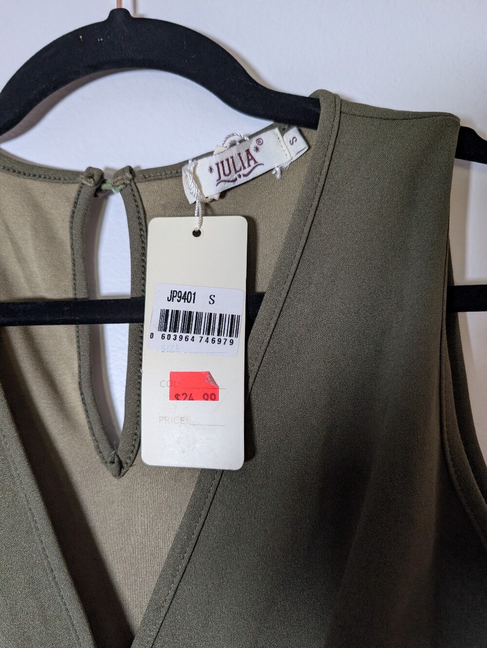 Sleeveless Olive Green Wide-Leg Jumpsuit By Julia NWT Size S - Picture 3 of 7